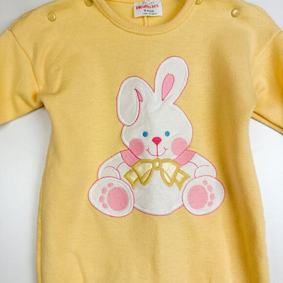 Health-Tex Vintage 90s Easter Bunny Snap Footless Bodysuit Yellow - 9 Months 6-9 - Picture 2 of 6